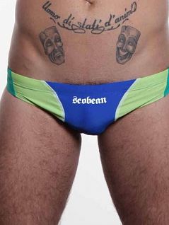 Быстросохнующие плавки слипы синие с зелеными вставками SEOBEAN RT14622